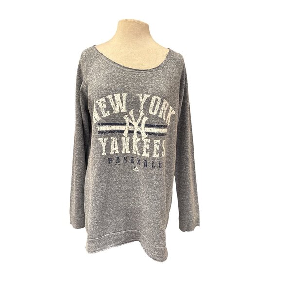 New York Yankees Womens Gray Pullover Sweatshirt Large Majestic Fan Fashion Long - Picture 1 of 11